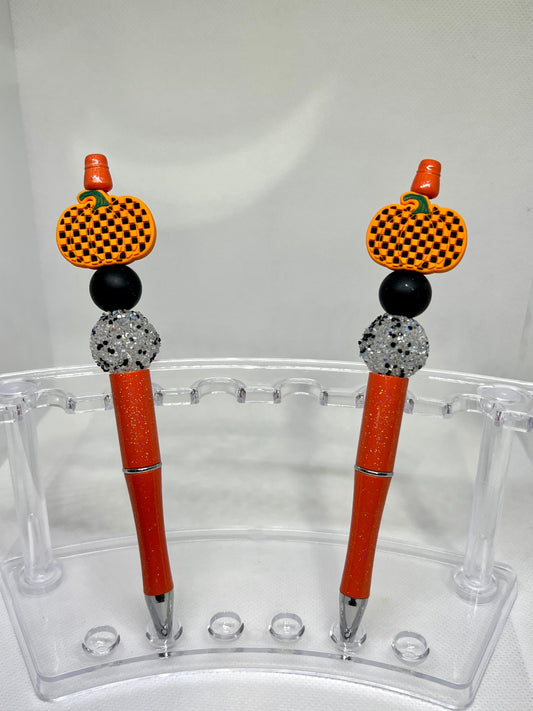 Beaded Pen Fall Pumpkin Checkered, Fun Pens Acrylic Beads, Custom Pen, Retractable Ink Pen, Gifts for her, Teacher, Nurses, Medical