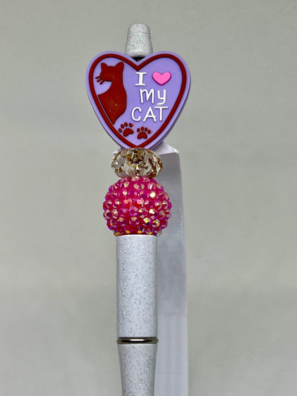 Cat Mom Purple Heart Beaded Ink Pen, I Love My Cat, Sarcastic Pen, Fun Pens Acrylic Beads, Custom Pen, Retractable Ink Pen, Gifts,Graduation