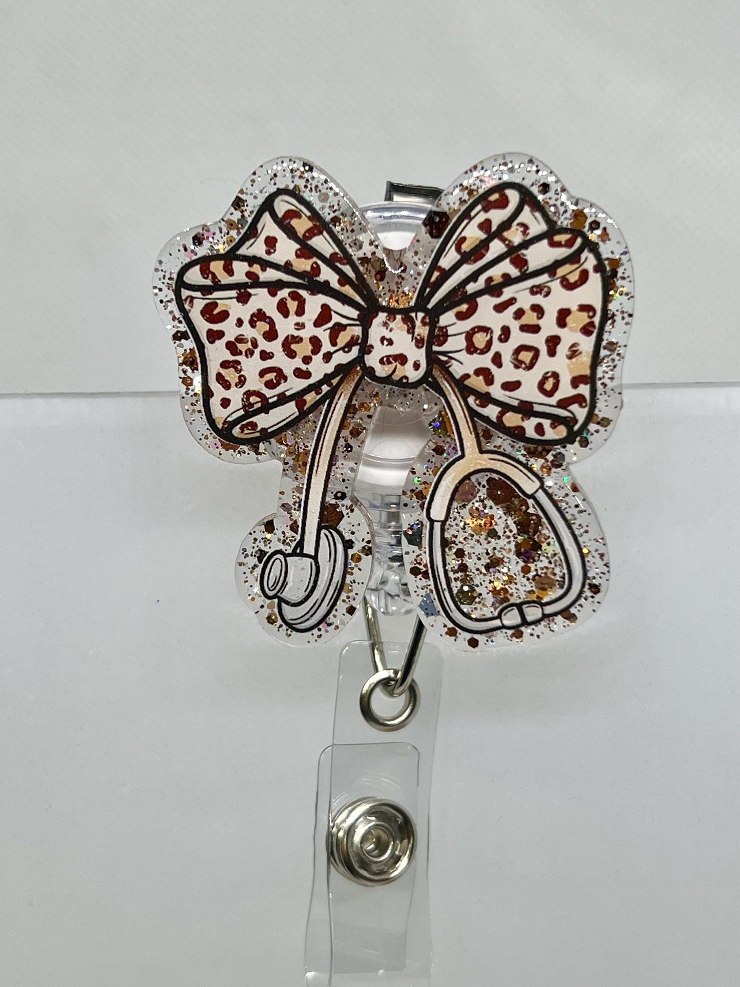 Coquette Bow Leopard Stethoscope Acrylic Blank Decal Set, DIY Badge Reels, Bow Blank and UVDTF sticker, Unfinished Badge Reel, Badge Blanks