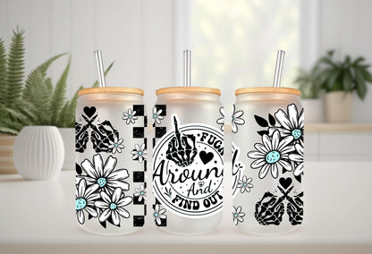 UVDTF Wrap Sarcastic Funny Saying 16oz Can Glass Mug Tumbler, Floral Wrap, Ready to Apply, Permanent Waterproof Adhesive