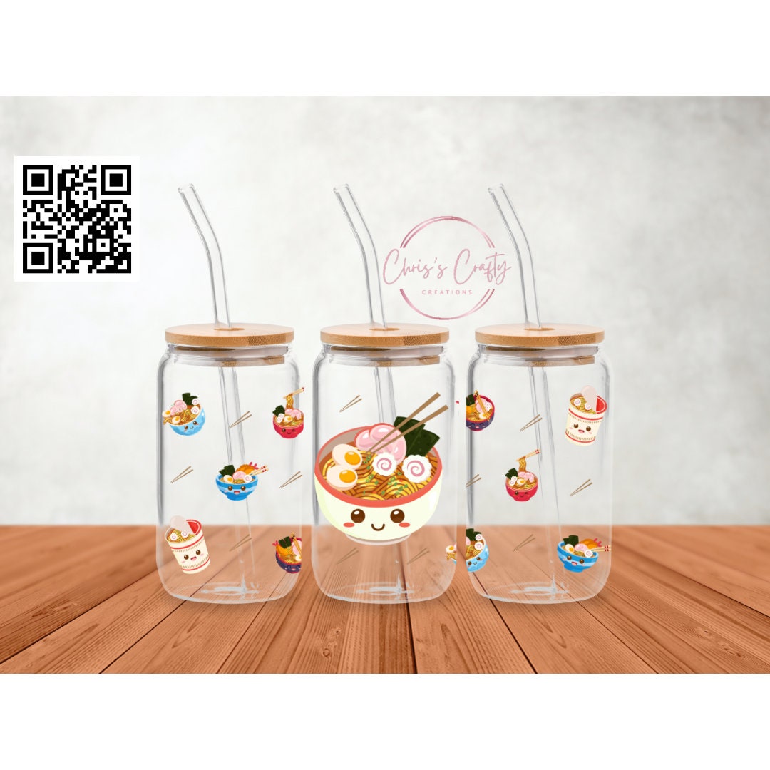 UVDTF Wrap Cute Ramen Noodle Bowls for 16oz Can Glass Mug Tumbler, Ready to apply, Permanent Waterproof Adhesive