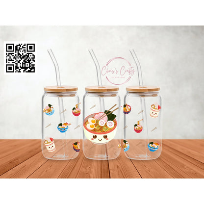 UVDTF Wrap Cute Ramen Noodle Bowls for 16oz Can Glass Mug Tumbler, Ready to apply, Permanent Waterproof Adhesive