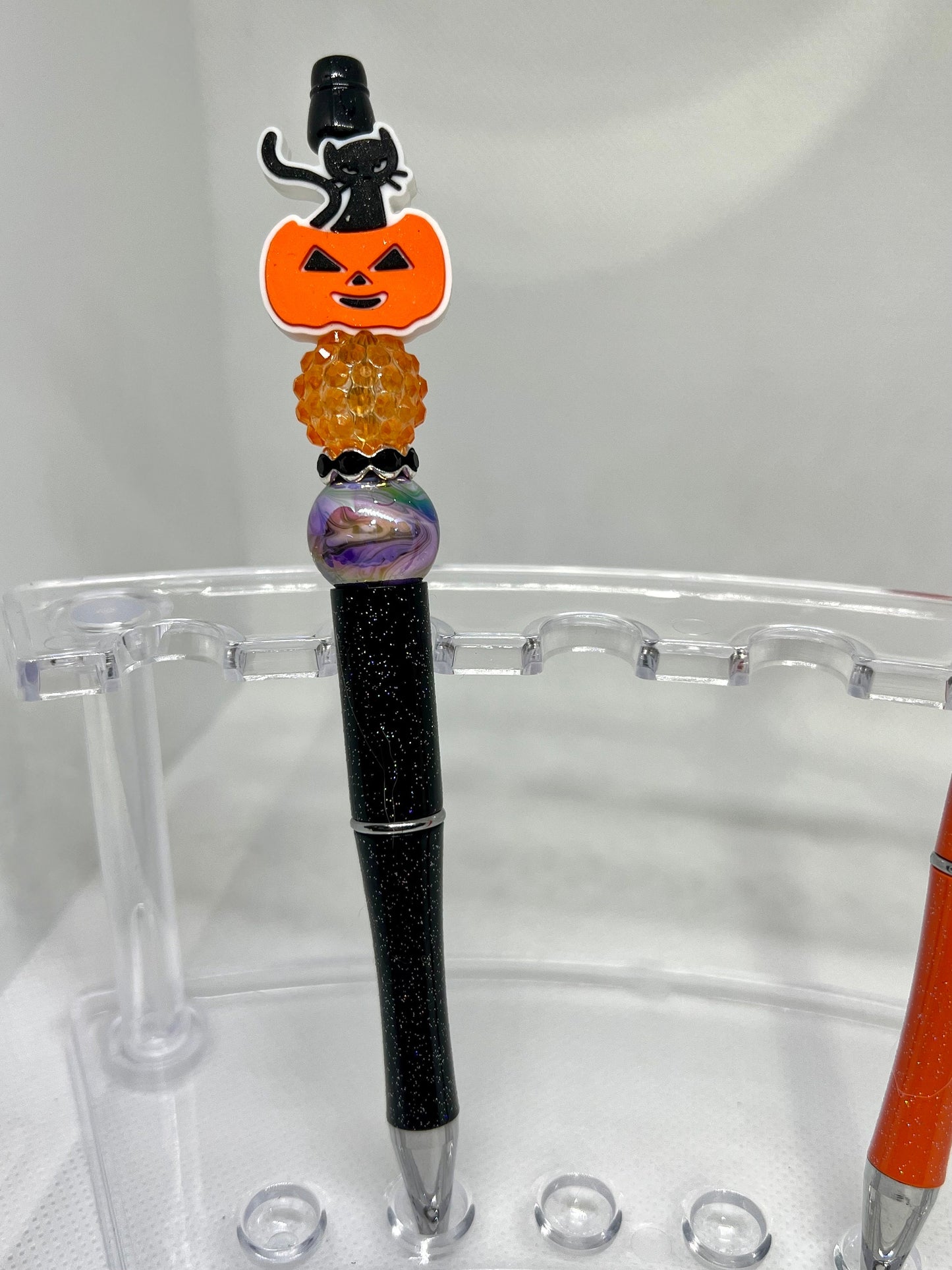 Beaded Pen Black Cat Pumpkin, Fun Pens Acrylic Beads, Custom Pen, Retractable Ink Pen, Gifts for her, Teacher, Nurses, Medical
