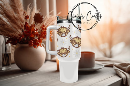 UVDTF Wrap Highland Cow Daisies for 16oz Can Glass Mug Tumbler, Ready to Apply, Permanent Waterproof Adhesive | Add on a Cup
