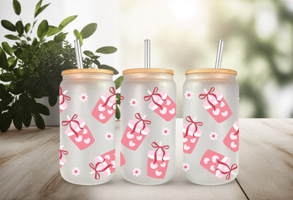 UVDTF Wrap Iced Coffee Floral 16oz Can Glass Wrap Mug Tumbler, Ready to Apply, Permanent Waterproof Adhesive