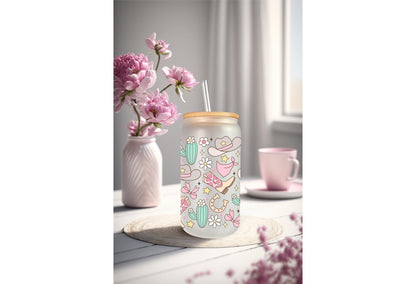 UVDTF Wrap Pastel Bow Cowgirl for 16oz Can Glass Mug Tumbler, Daisy Wrap, Ready to Apply, Permanent Waterproof Adhesive