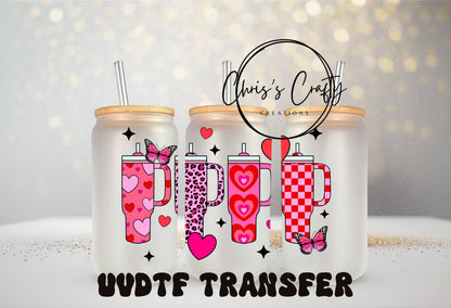 UV DTF Wrap Valentine Leopard Hearts Tumbler for 16oz or 20oz Can Glass Mug Tumbler Ready to Apply, Permanent Waterproof Adhesive
