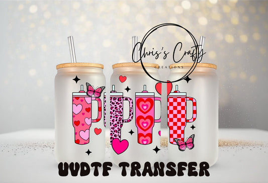 UV DTF Wrap Valentine Leopard Hearts Tumbler for 16oz or 20oz Can Glass Mug Tumbler Ready to Apply, Permanent Waterproof Adhesive