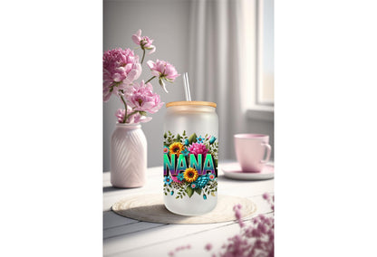 UVDTF Wrap Floral Nana for 16oz Can Glass Mug Tumbler, Grandmother Wrap, Ready to Apply, Permanent Waterproof Adhesive