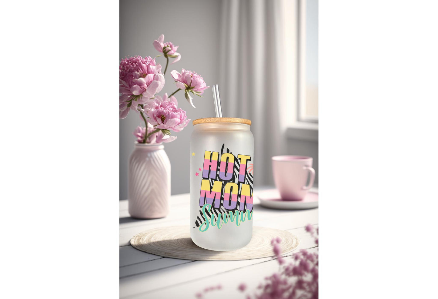 UVDTF Wrap Hot Mom Summer Zebra print 16oz Can Glass Mug Tumbler, Ready to apply, Permanent Waterproof Adhesive