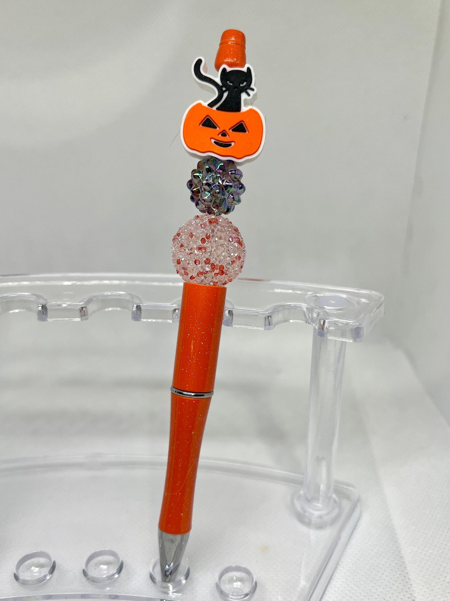 Beaded Pen Black Cat Pumpkin, Fun Pens Acrylic Beads, Custom Pen, Retractable Ink Pen, Gifts for her, Teacher, Nurses, Medical