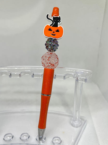 Beaded Pen Black Cat Pumpkin, Fun Pens Acrylic Beads, Custom Pen, Retractable Ink Pen, Gifts for her, Teacher, Nurses, Medical