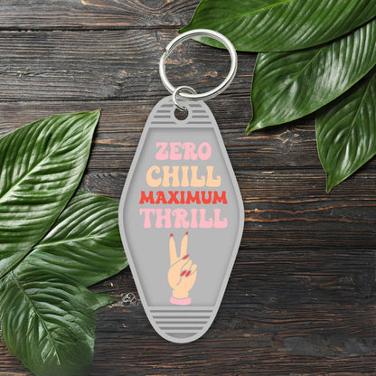 UVDTF Keychain Zero Chill Maximum Thrill Decal, Motel Keychain Ready to Apply, UVDTF Motel Keychain Decal,  1 Only/Set of 5 Keychain Decals