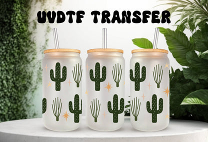 UVDTF Wrap Boho Dessert Cactus 16oz Can Glass, Mug, Tmbler, Cactus Wrap, Ready to apply, Permanent Adhesive Waterproof, Add on a Cup