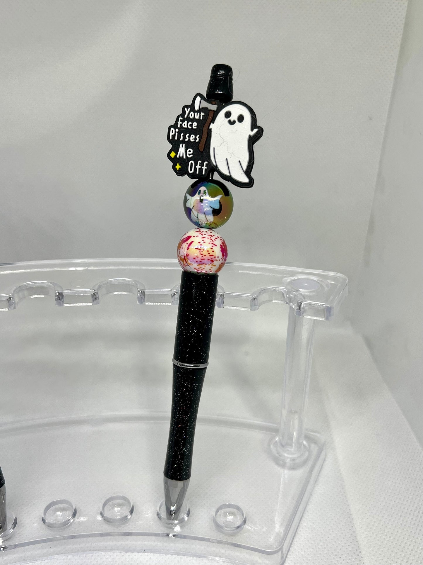Beaded Pen Ghost You’re Face P*sses me Off, Fun Pens Acrylic Beads, Custom Pen, Retractable Ink Pen, Gifts for her, Teacher, Nurses, Medical