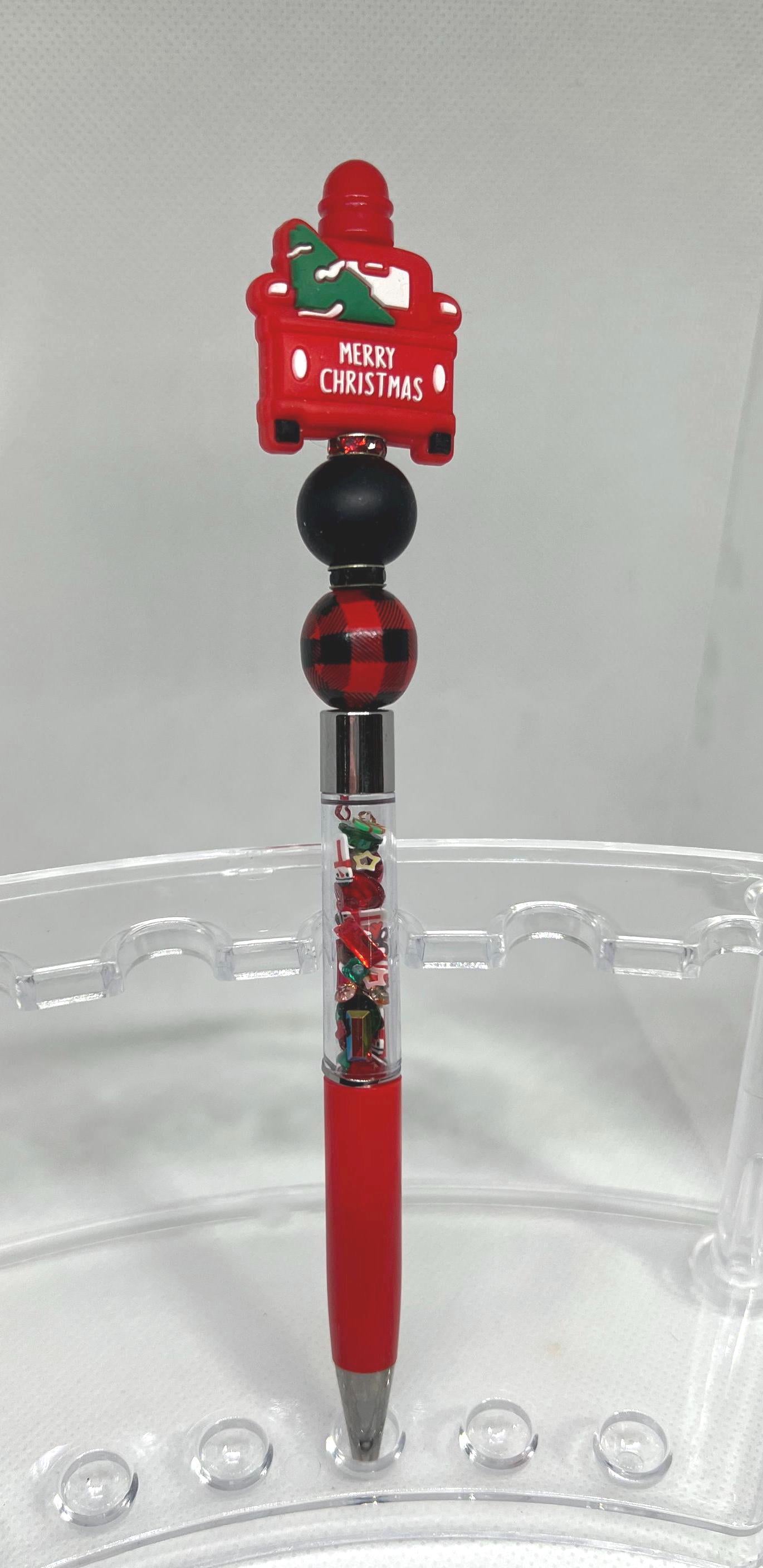 Beaded Pen Shaker Christmas Truck Ink Pen, Christmas Pen, Nurse Gifts, Teacher Gifts, Graduation Gifts, Gifts for Her, Retractable Pen