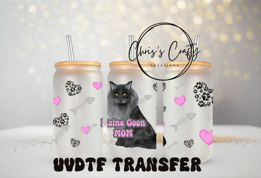 UVDTF Wrap Maine Coon Cat Mom for 16oz Can Glass Mug Tumbler, Ready to Apply, Permanent Waterproof Adhesive