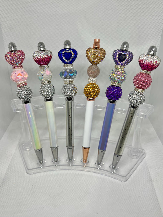 Beaded Pen Rhinestone Heart, Fancy Pen, Fun Pens Acrylic Beads, Custom Pen, Retractable Ink Pen, Gifts