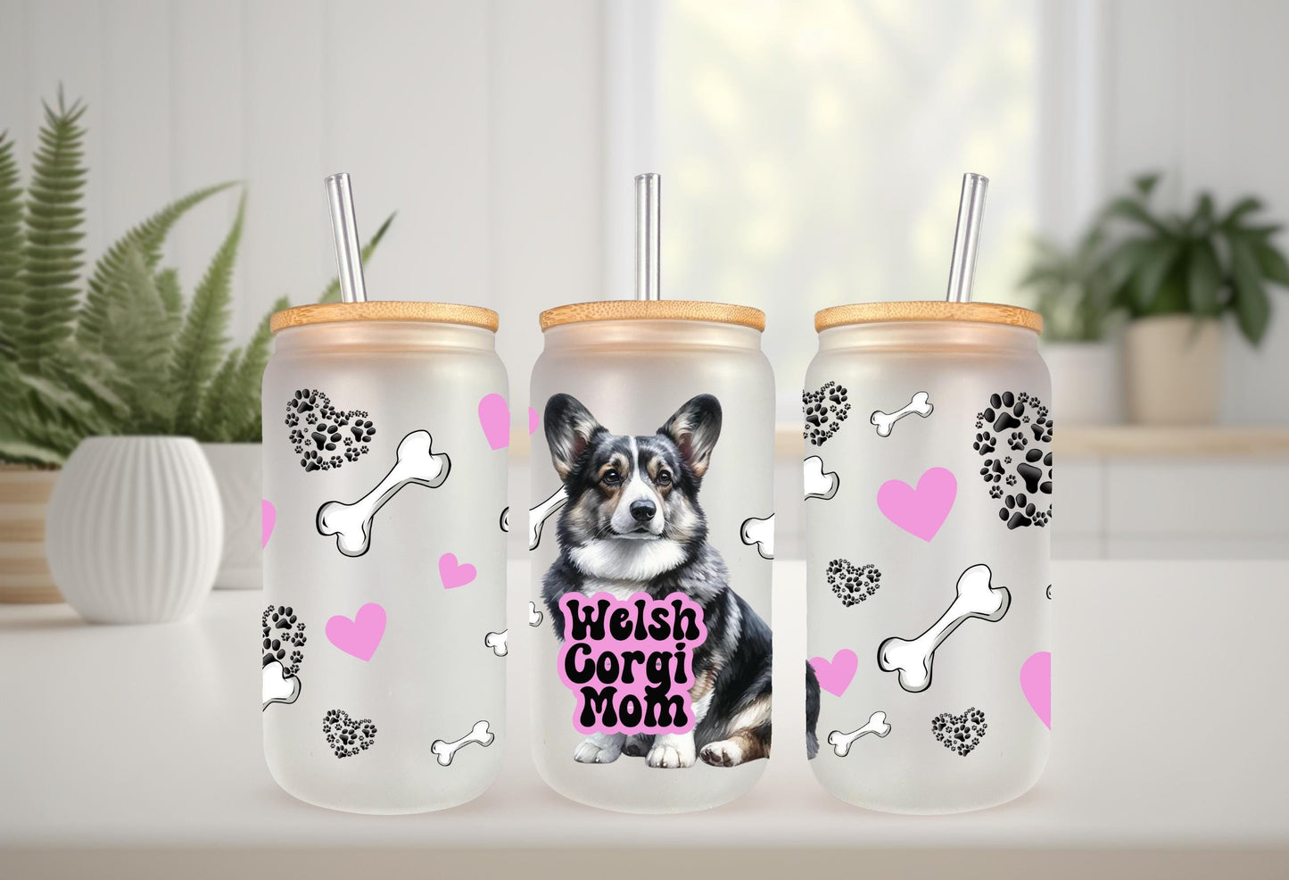 UVDTF Wrap Corgi Mom for 16oz Can Glass Mug Tumbler, Dog Mom Wrap, Ready to apply, Gifts for Her, Permanent Waterproof Adhesive