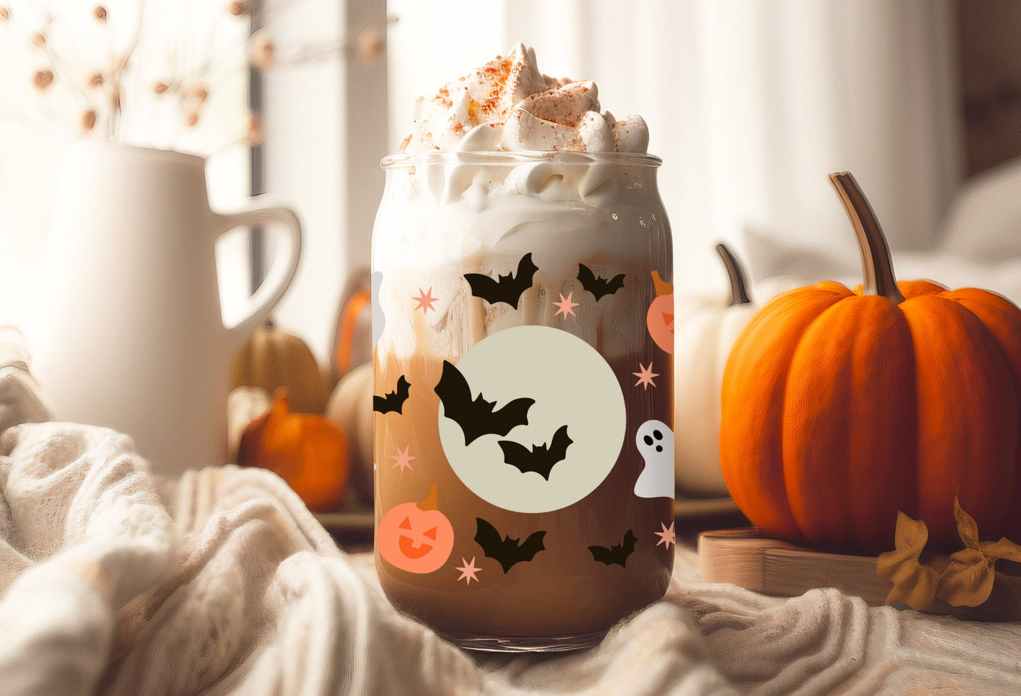 UVDTF  Wrap Ghost Bats Moon Pumpkin for 16oz Can Glass, Mug, or Tumbler, Halloween Candy, Ready to apply, Permanent Adhesive Waterproof