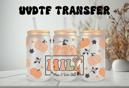 UVDTF Wrap MILF Man I love Fall 16oz Can Glass, Mug, Tumbler, Ready to Apply, Permanent Waterproof Adhesive