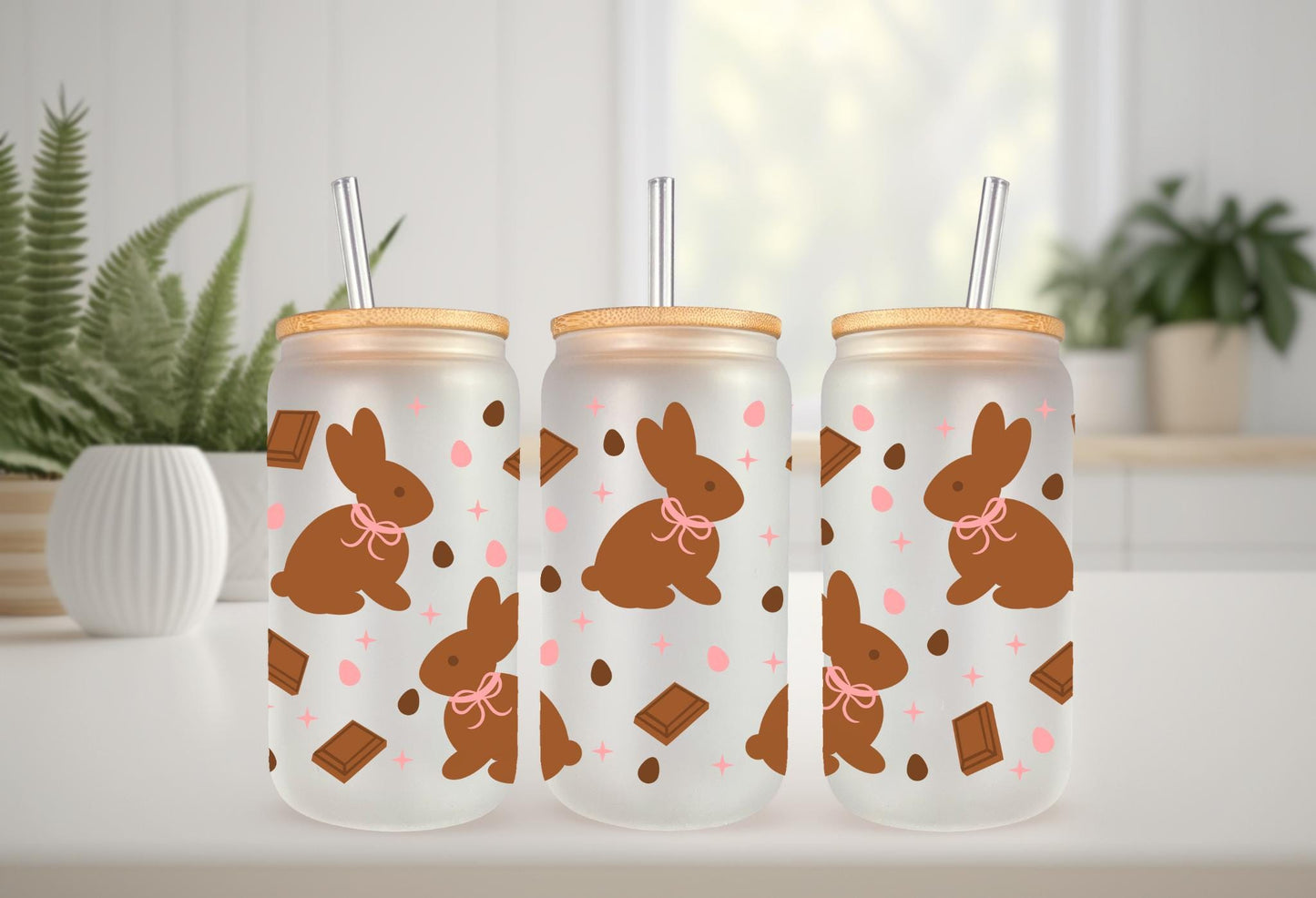UVDTF Wrap Chocolate Bunnies Easter 16oz Can Glass Mug Tumbler, Bunny Wrap, Ready to Apply, Permanent Waterproof Adhesive