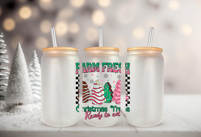 UVDTF Decal Tree Cake Farm Fresh  16oz Can Glass Mug Tumbler, Christmas Tree Cake Decal, Ready to apply, Permanent Waterproof Adhesive