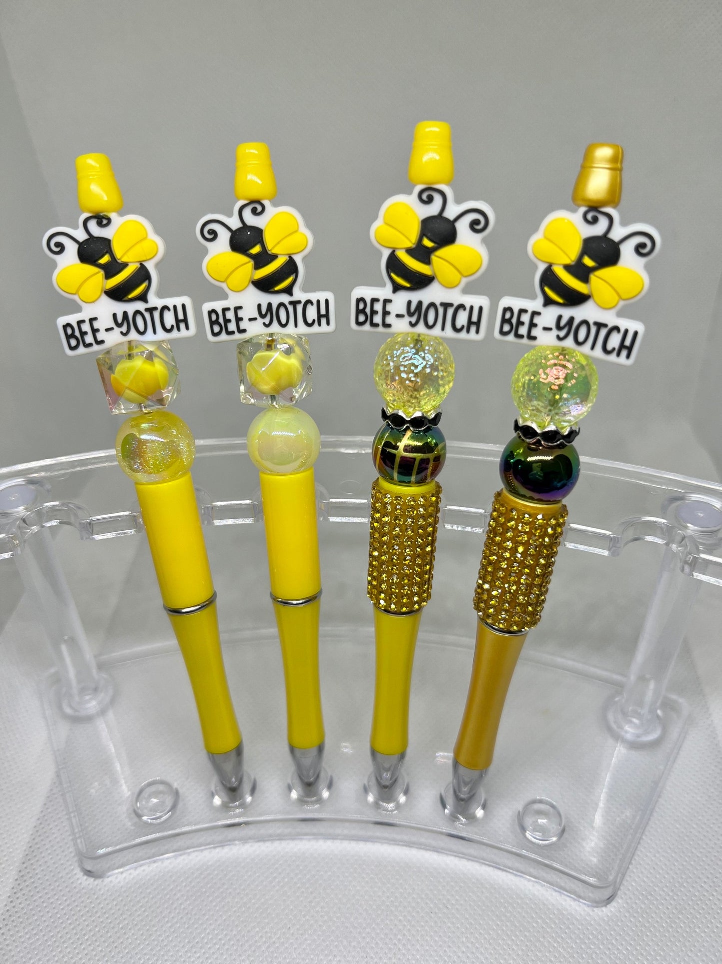 Bee-yotch Bee Yellow Beaded Pen, Fun Pens Acrylic Beads, Custom Pen, Retractable Ink Pen, Gifts