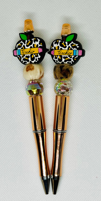 Teacher Leopard Apple Beaded Pen