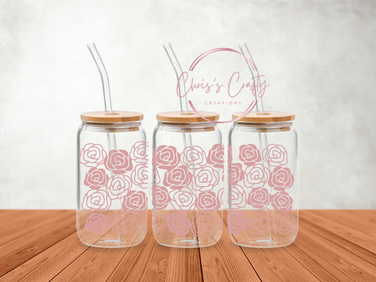 UVDTF Wrap Roses Mauve Pink for 16oz Can Glass, Mug, Tumbler, Ready to apply, Floral Rose Wrap, Permanent adhesive