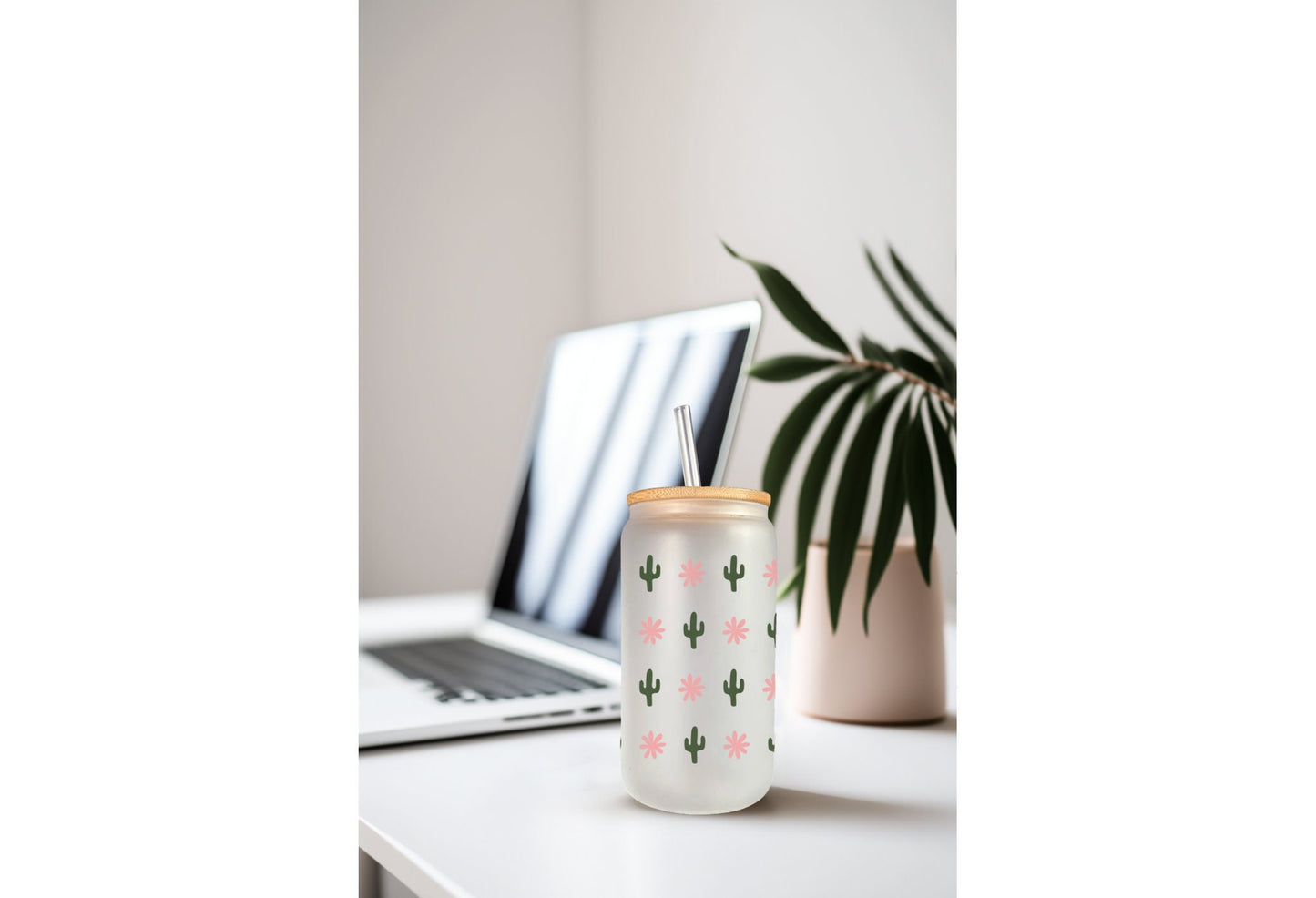 Cactus Wrap Decal - 16oz Glass Can Adhesive Cup Wrap, Waterproof & Permanent