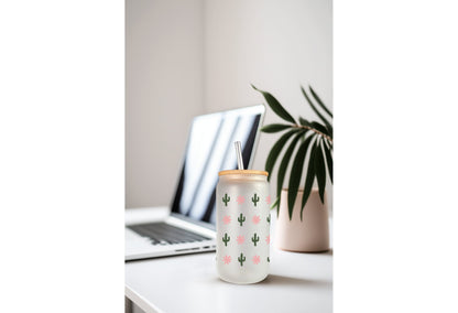 Cactus Wrap Decal - 16oz Glass Can Adhesive Cup Wrap, Waterproof & Permanent