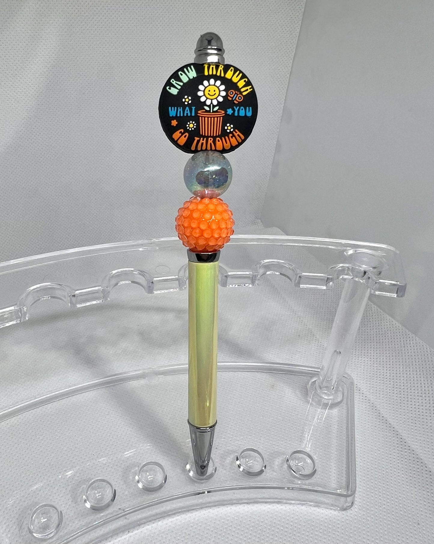Beaded Pen Positive Saying, Grow Through What you Go through, Sarcastic Pen, Fun Pens Acrylic Beads, Custom Pen, Retractable Ink Pen, Gifts
