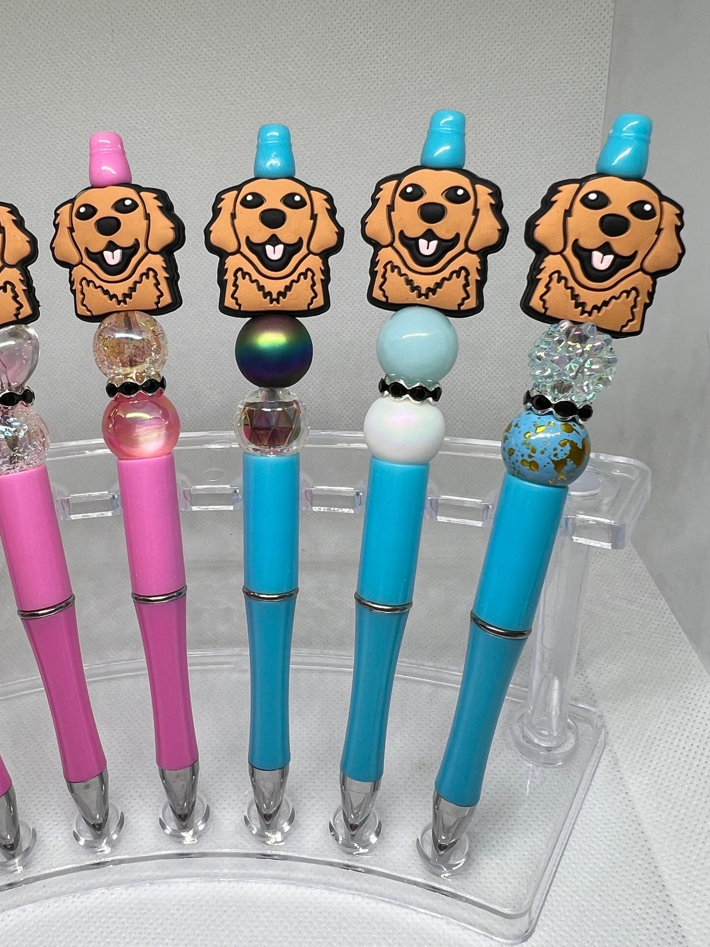 Golden Retriever Dog Beaded Pen Pink Blue Gold, Fun Pens Acrylic  Beads, Beaded Pen, Retractable Ink Pen, Gifts