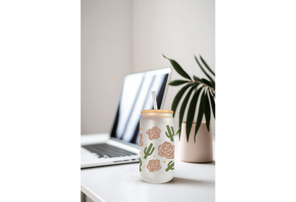 UVDTF Wrap Boho Desert Rose Cactus 16oz Can Glass, Mug, Tumbler, Cactus Wrap, Ready to apply, Permanent Adhesive Waterproof, Add on a Cup