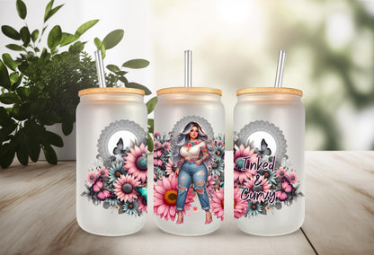 UVDTF Wrap Floral Butterfly Inked Curvy 16oz Can Glass Wrap Mug Tumbler, Inked Girl Wrap, Ready to Apply, Permanent Waterproof Adhesive