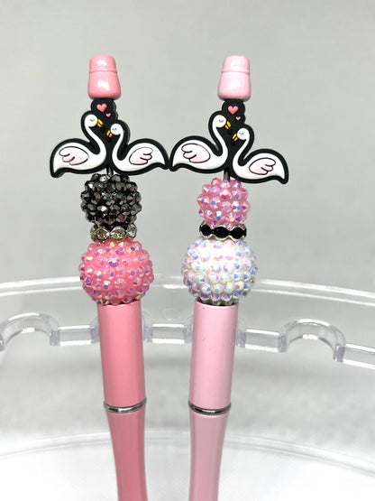 Cute Swans Pink Beaded Pen, Cat pen, Fun Pens Acrylic  Beads, Beaded Pen, Retractable Ink Pen, Gifts