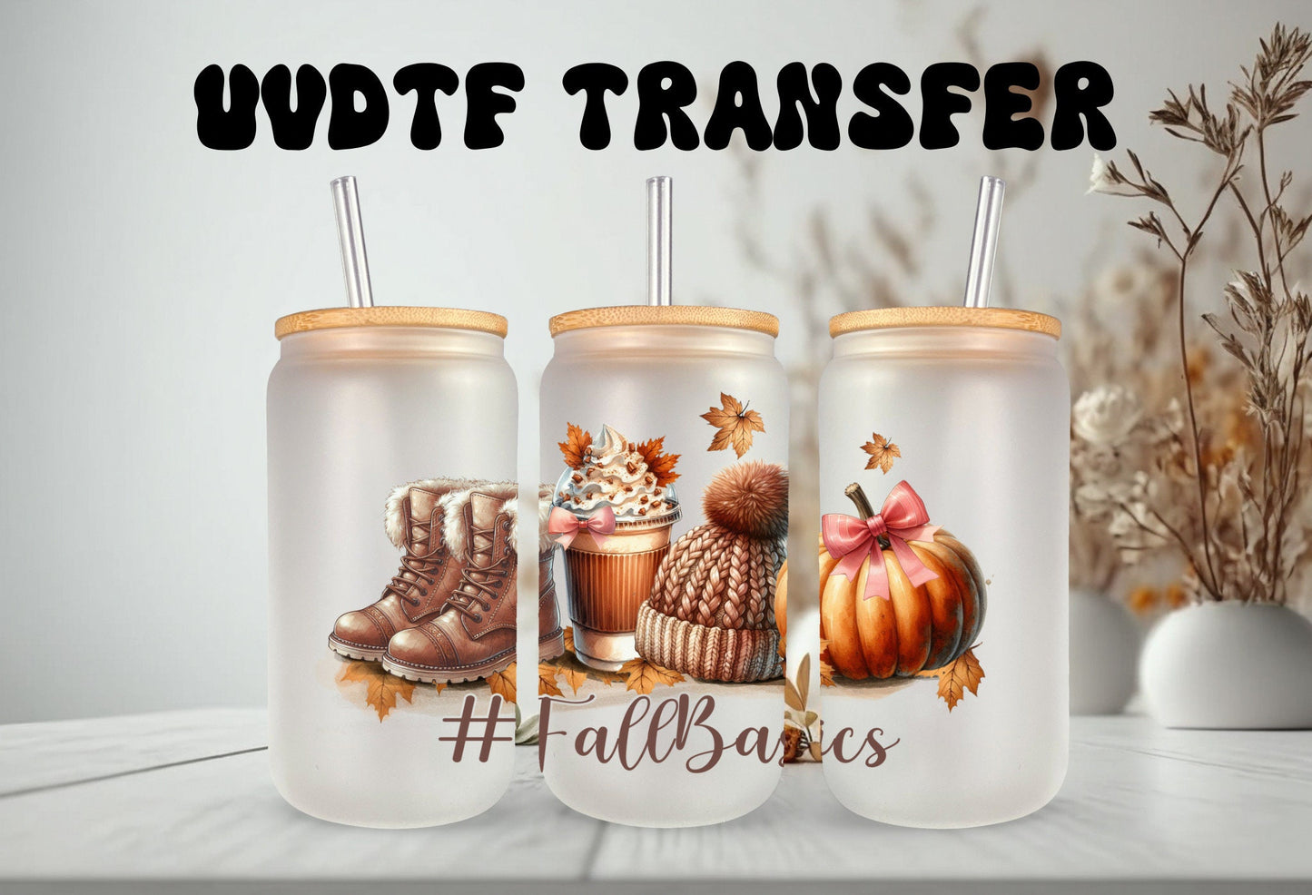 Fall Cup Wrap – Permanent Adhesive 16oz Tumbler Wrap for Glass Mugs