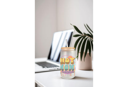 UVDTF Wrap Hot Mom Summer Leopard 16oz Can Glass Mug Tumbler, Ready to Apply, Permanent Water Adhesive