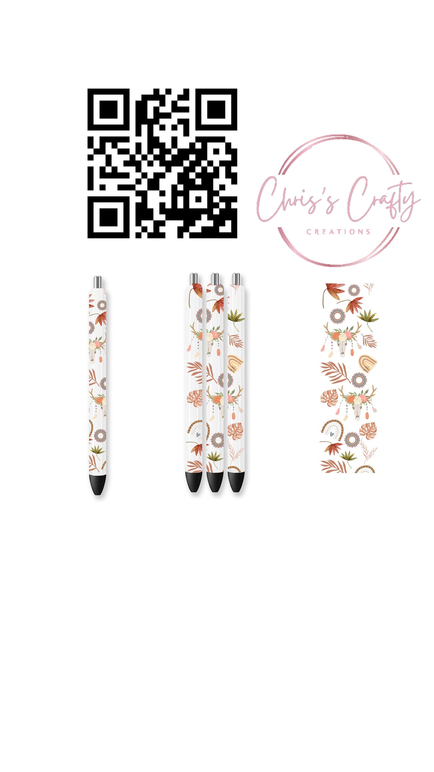 UVDTF Pen Wrap Boho Rainbow Bull Skull Flowers Pen
