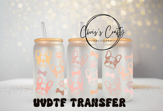 UVDTF Wrap Frenchie Bull Dog Mom for 16oz Can Glass Mug Tumbler, Ready to Apply, Permanent Waterproof Adhesive