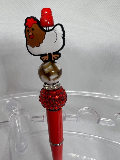 Chicken Hen Red Beaded Pen, Fun Pens Acrylic  Beads, Beaded Pen, Retractable Ink Pen, Gifts