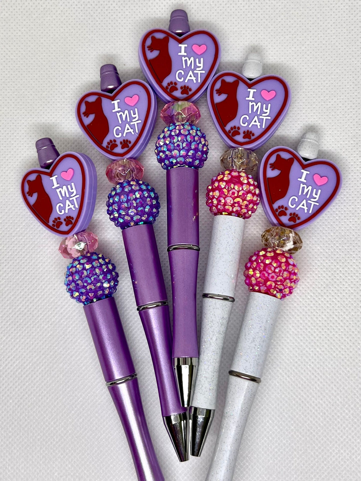 Cat Mom Purple Heart Beaded Ink Pen, I Love My Cat, Sarcastic Pen, Fun Pens Acrylic Beads, Custom Pen, Retractable Ink Pen, Gifts,Graduation