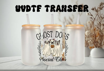UVDTF Decal Ghost Dogs Social Club 16oz Can Glass 40oz Tumbler or Mug, Ready to Apply, Permanent Waterproof Adhesive, add on a cup