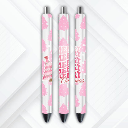 UVDTF Pen Wrap Merry Christmas Pink Trees, Ready to Apply, Permanent Waterproof Adhesive