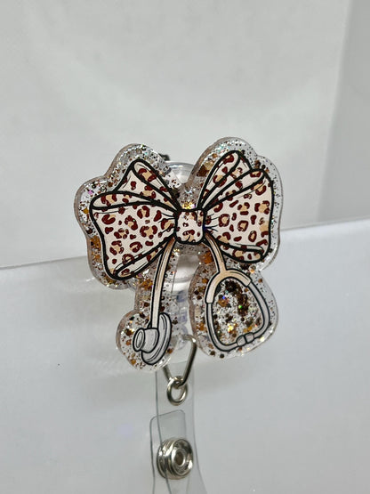 Coquette Bow Leopard Stethoscope Acrylic Blank Decal Set, DIY Badge Reels, Bow Blank and UVDTF sticker, Unfinished Badge Reel, Badge Blanks