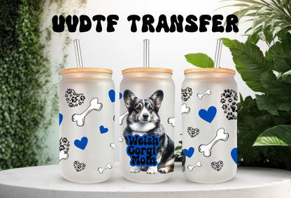 UVDTF Wrap Corgi Mom for 16oz Can Glass Mug Tumbler, Dog Mom Wrap, Ready to apply, Gifts for Her, Permanent Waterproof Adhesive