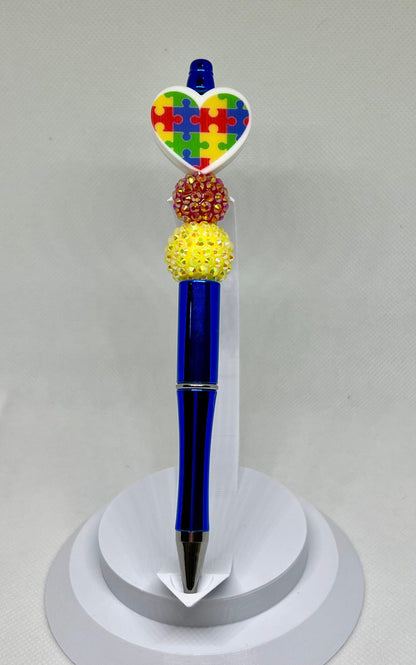 Beaded Pens Autism Puzzle Heart