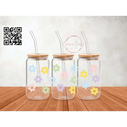 UVDTF Wrap Retro Flowers 16oz Can Glass Mug Tumbler, Floral Wrap, Ready to apply, Permanent Waterproof Adhesive