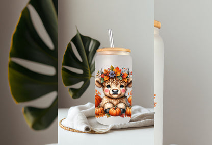 UVDTF Wrap Cute Cow Pumpkin Fall 16oz Can Glass Mug Tumbler,  Ready to Apply, Permanent Waterproof Adhesive
